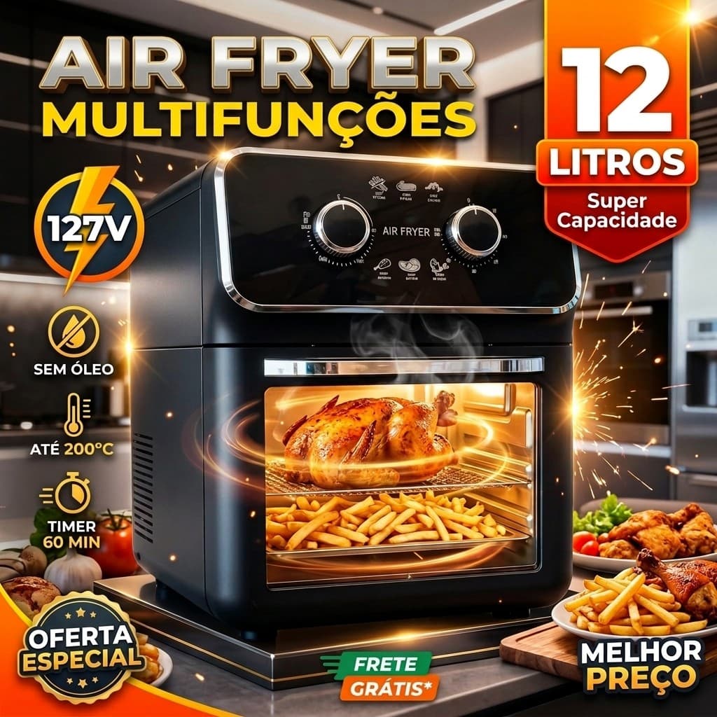 AIR FRYER FRITADEIRA 12L  127V - PROFISSIONAL  ASSAR FRANGO SEM OLEO FRITADEIRA ELETRICA 1700W 12 LITROSS