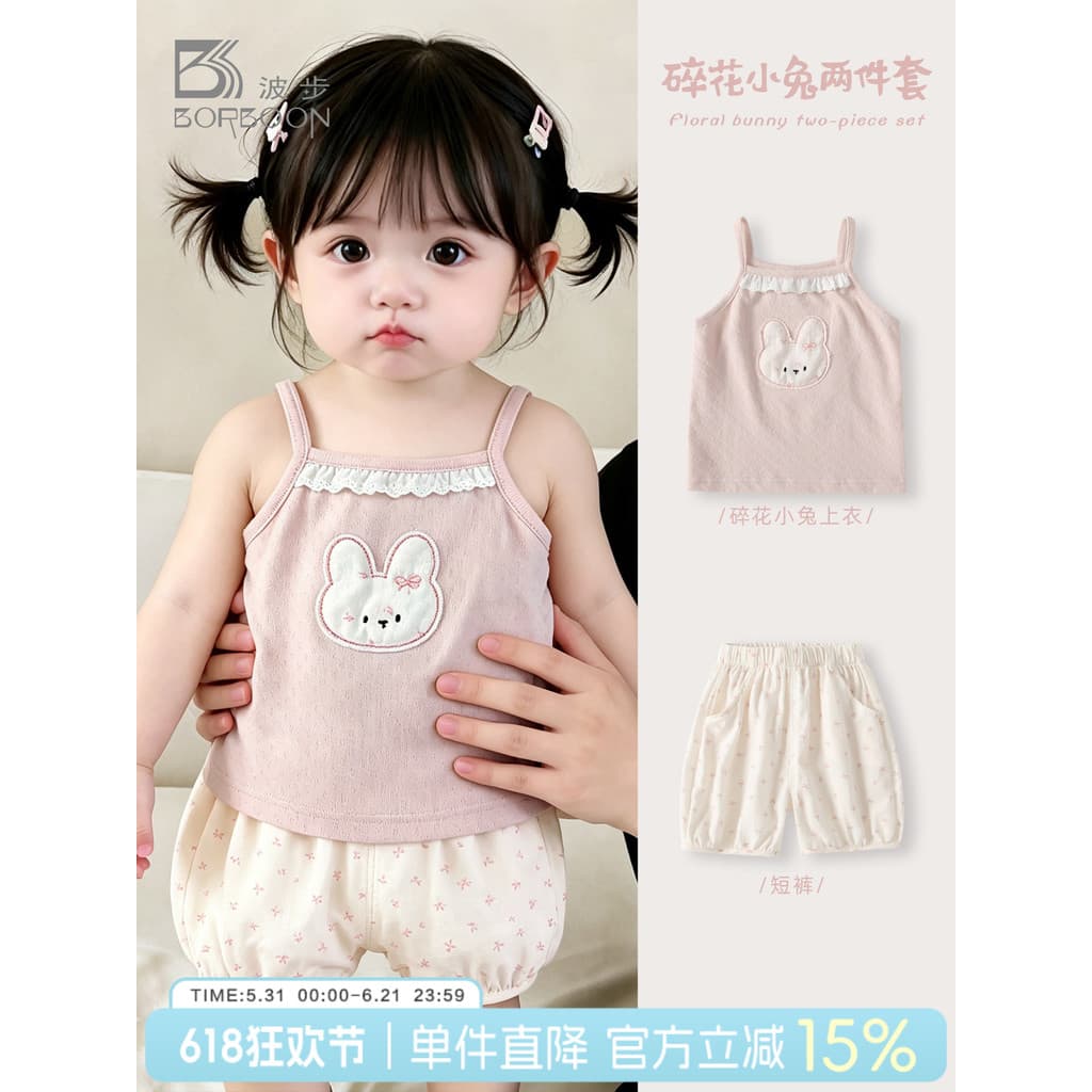 Bobu bebê menina verão terno menina camisola Shorts dividir duas peças estilo fino verão roupas de bebê