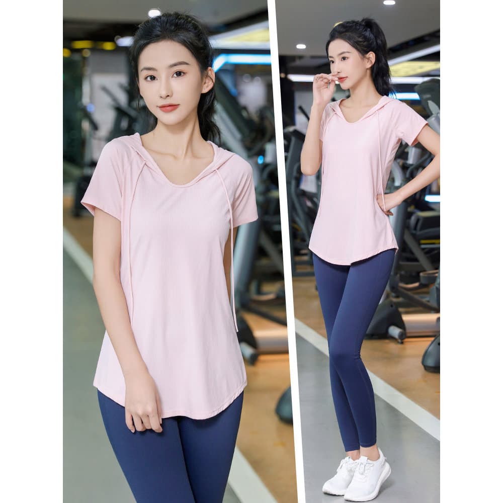 Solto de secagem rápida de manga curta longo feminino solto roupas de Fitness profissional Hip-cobrindo roupas de Yoga a