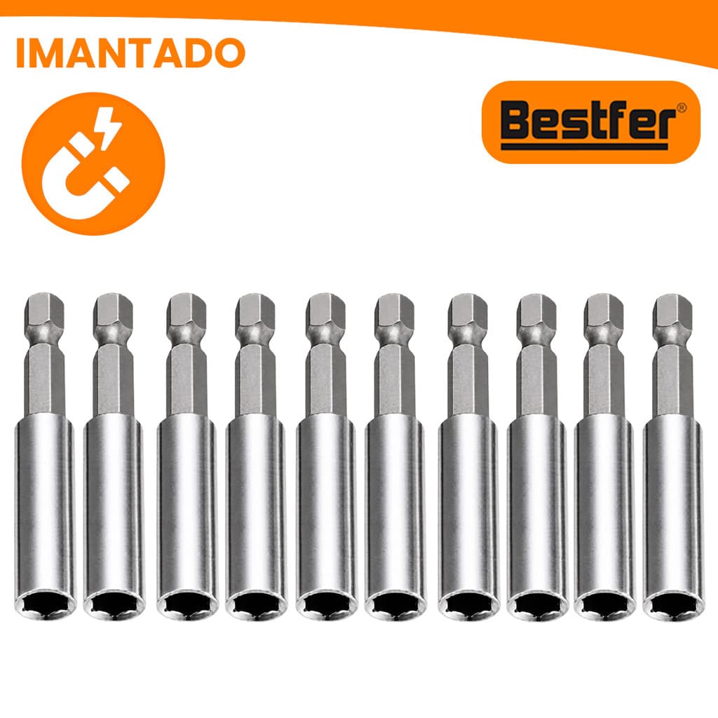 Conjunto Porta Bits Extensor Magnético  60MM 1/4''Alongador BestFer Furadeira Parafusadeira
