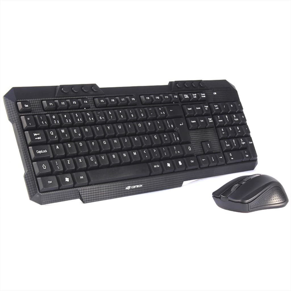 Kit Teclado e Mouse Sem Fio C3Tech K-W10BK - ABNT2 - Multimídia,  Membrana, Anti-Respingos - 1600 DPI - Preto