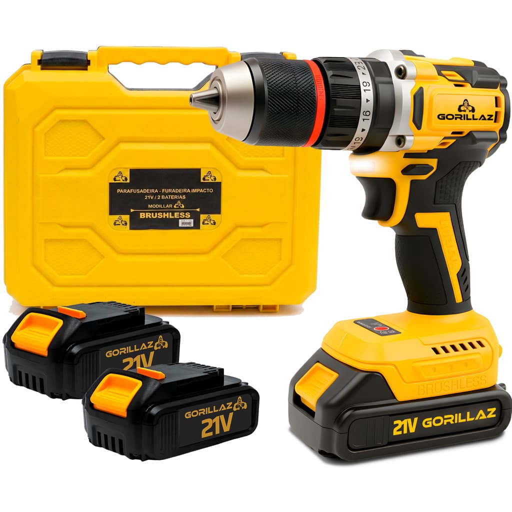 Furadeira Parafusadeira Impacto Sem Fio 2 Bat 21v Brushless 3/8 10mm Gorillaz Gpb-100 Bivolt Maleta