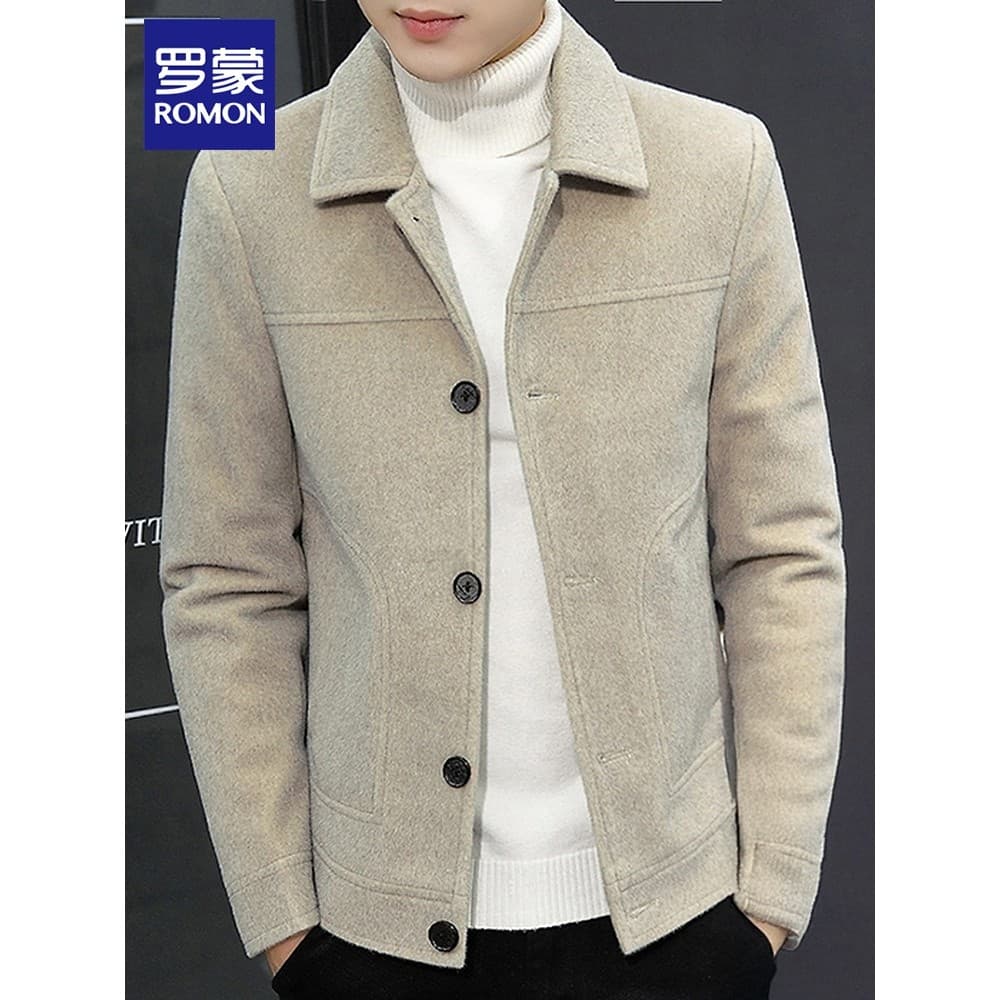 Romon jaqueta de lã masculina 2026 outono novo estilo na moda bonito vison velo Casual lapela jaqueta curta masculina