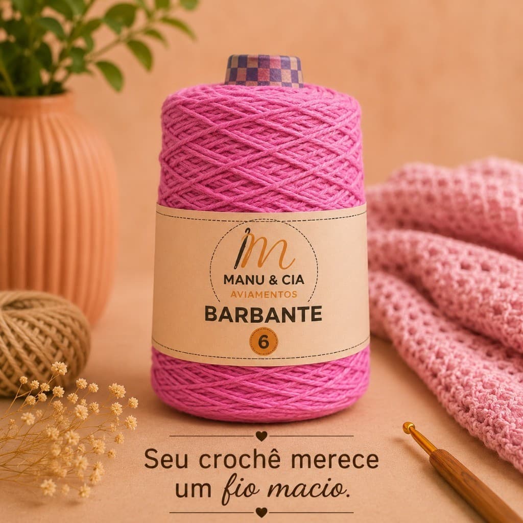 Barbante Nº6 Rosa para Crochê e Artesanato | Fio Resistente para Tapetes e Macramê