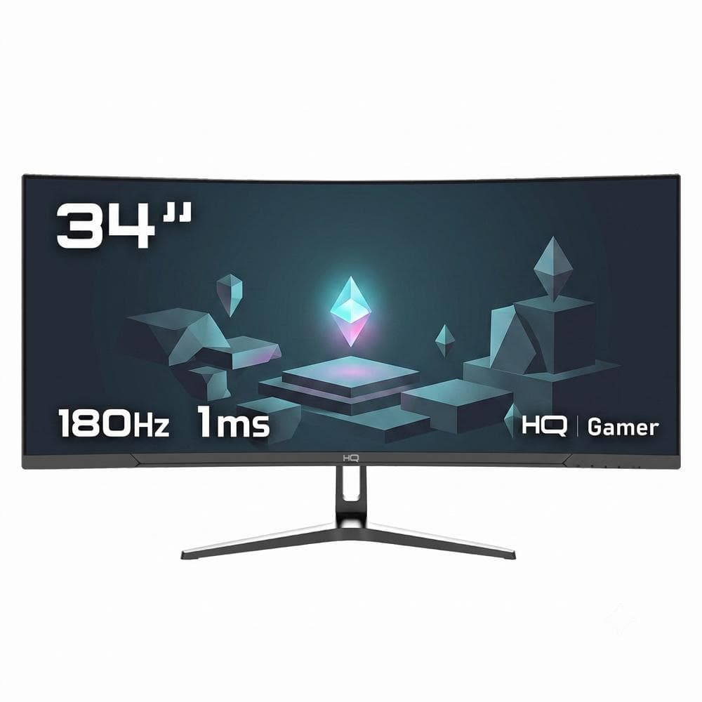 Monitor Gamer HQ 34" Preto Curvo 1ms, 180Hz, UltraWide (QHD) - 3440x1440 AMD FreeSync, HDMI, DP HQ34C180