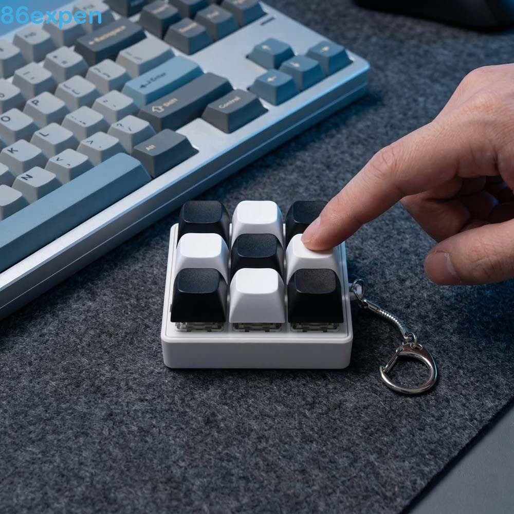 EXPEN1 Chaveiro De Teclado Preto Branco , Descompressão De Teclas Mecânicas Com Botão De Dedo , 9 Teclados
