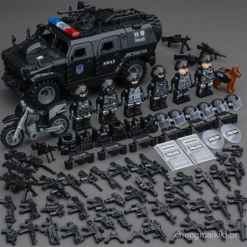 Compatível com blocos de montar Lego SWAT, minifiguras modernas de pequenas partículas das forças especiais.
