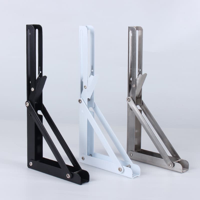 Suporte de prateleira dobrável em forma de L de aço inoxidável pequeno, triangular, móvel, montado na parede, para armaz