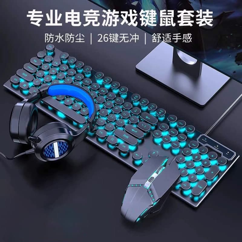 Sensação mecânica teclado mouse conjunto com fio computador escritório jogo de negócios teclado mouse fone de ouvido con