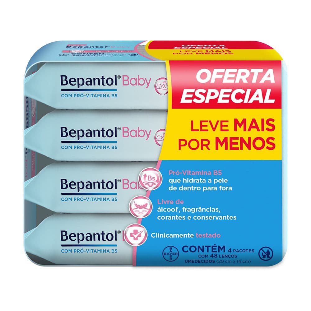 Lenço Umedecido Bepantol Baby  com 48 Unidades Leve Mais por Menos