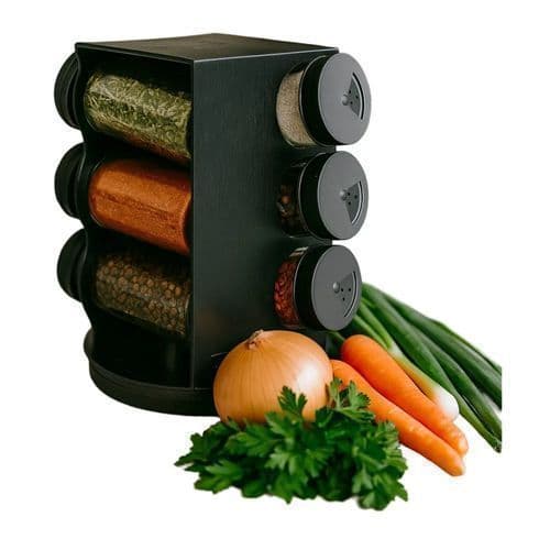 Porta Temperos E Condimentos Giratório Preto 6 Potes 80ml Organizador De Cozinha Suporte Bancada Condimentos Suporte