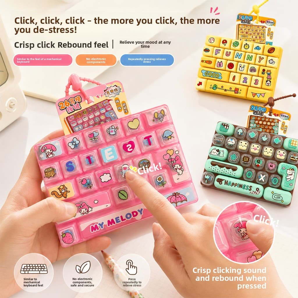 Teclado de descompressão de 26 teclas impressão teclado de descompressão chaveiro teclado mecânico brinquedo de descompr