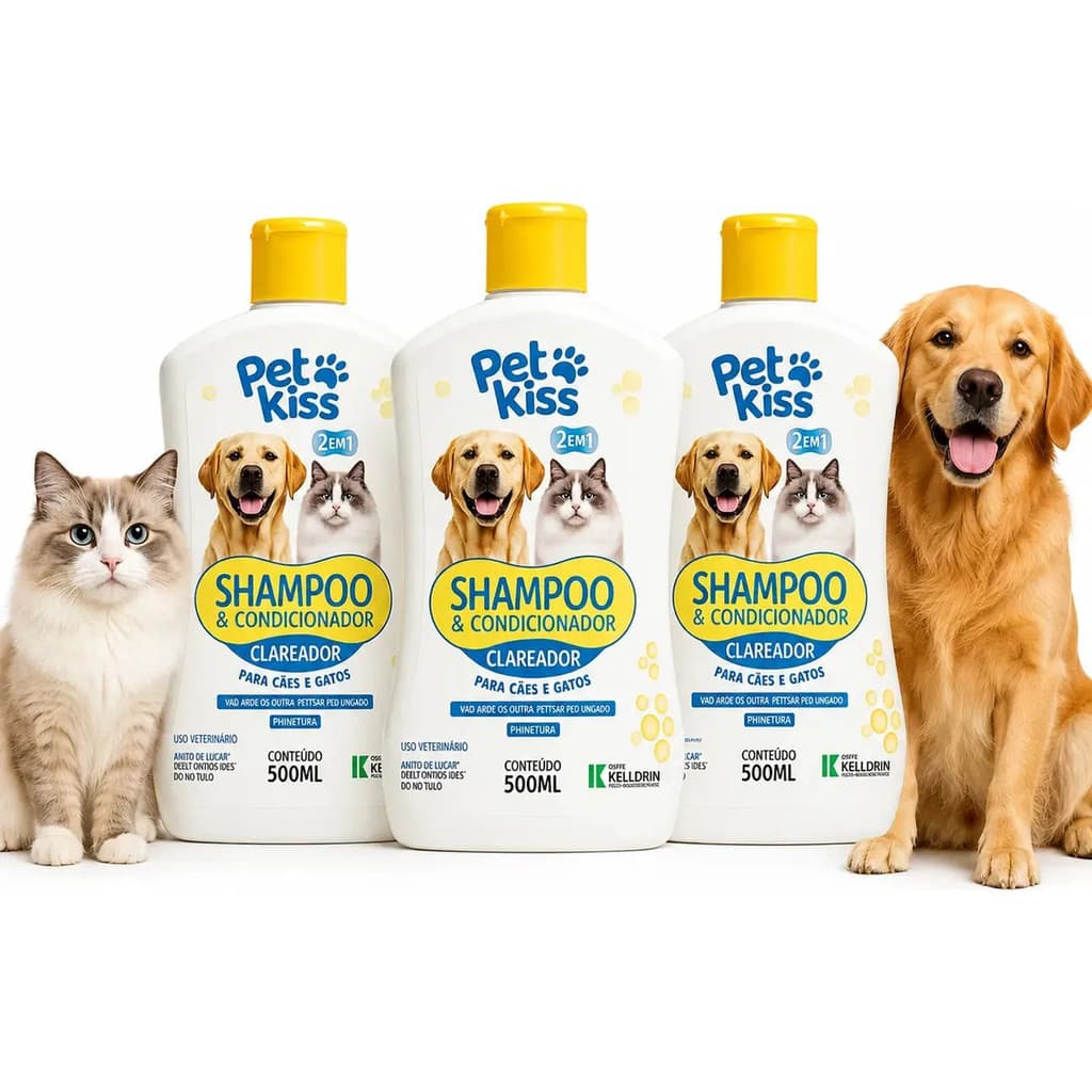 3 Shampoos Pet Kiss 500ml para Valorizar Cores Claras da Pelagem