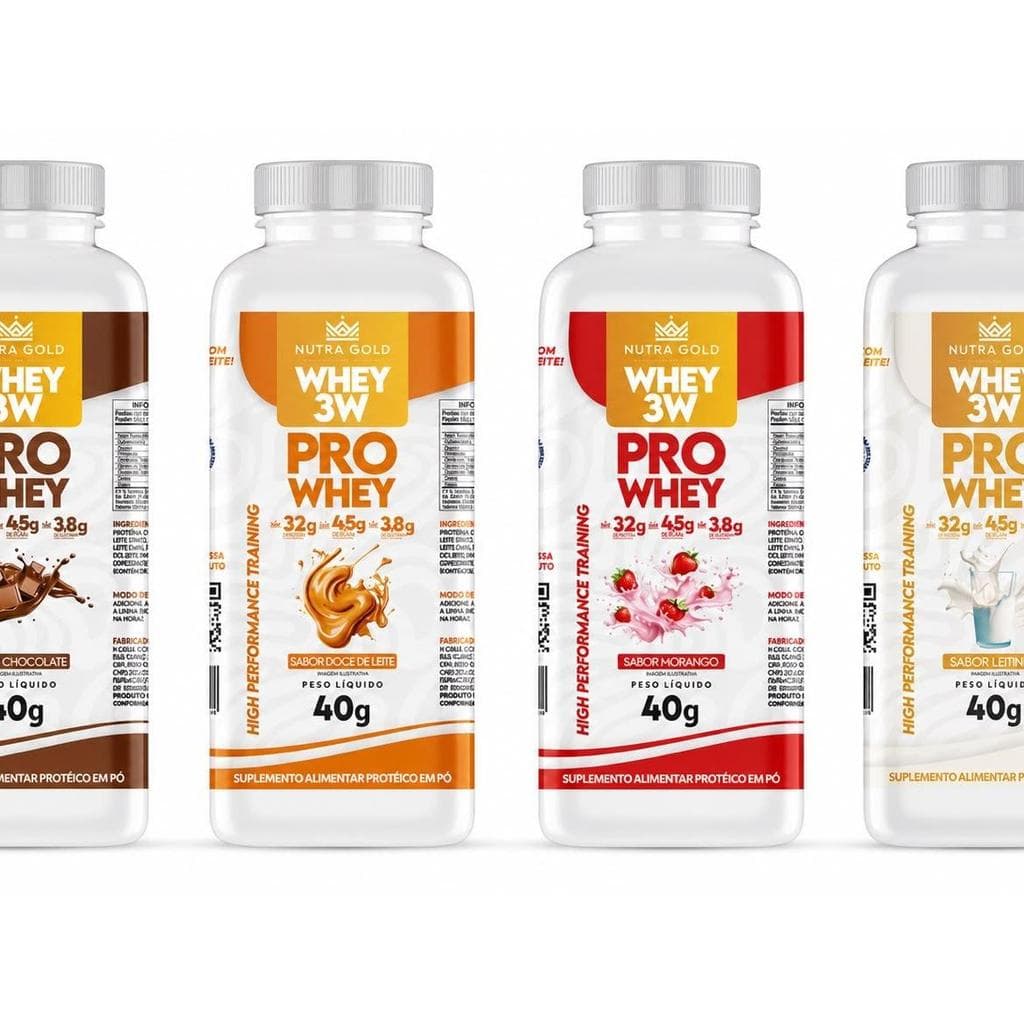 Whey Protein 3w Nutra Gold 40g Dose única - Morango / Chocolate / Doce de Leite / Leitinho - kit 4 doses
