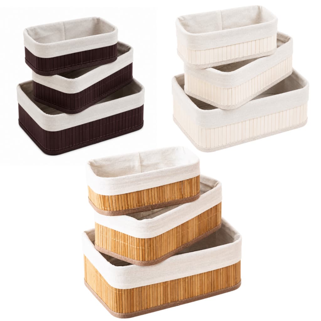 Kit 3 Cestos Organizadores de Bambu com Forro Removível Lavável para Banheiro Cozinha Quarto e Sala