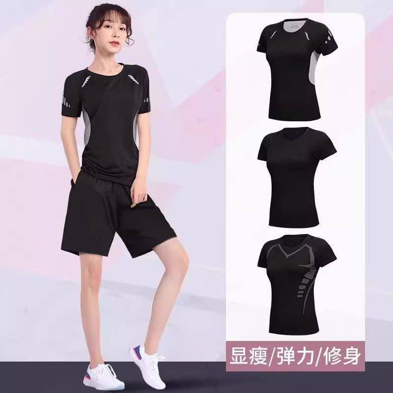 Calças justas femininas roupas de Fitness Yoga manga curta topos ternos esportivos treinamento suor-absorvente roupas de
