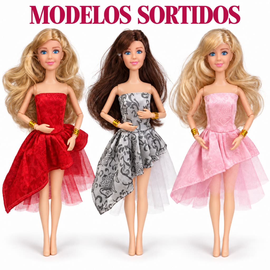 Boneca Articulada 30 cm Beauty Girls Vestido Modelo Sortido