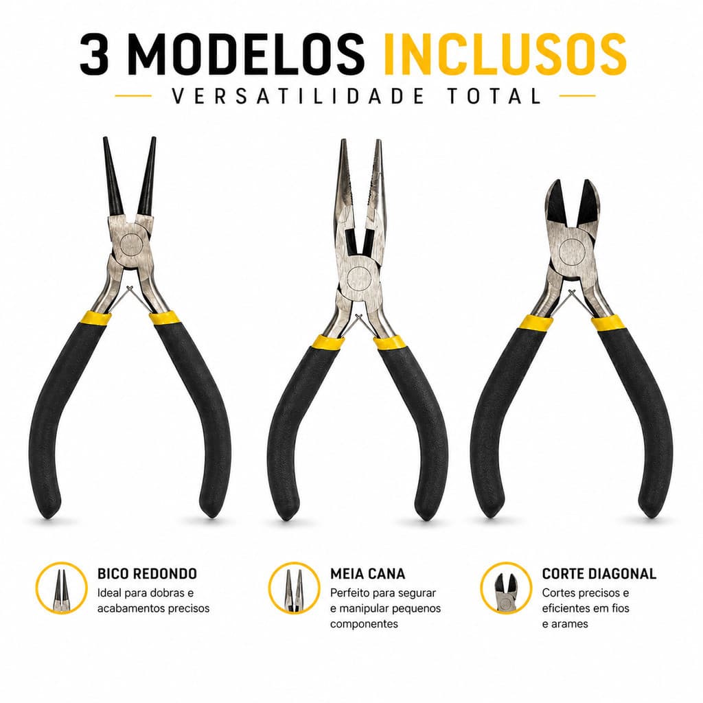 Kit Com 03 Peças Jogo Alicates Universal Corte E Bico 4,5" Completo Ferramenta Profissional