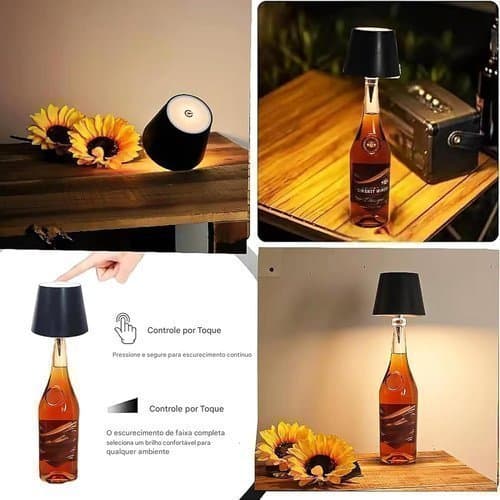 Mini Luminaria Led Portatil Preta Sensor Toque Luz Ambiente Compacta Decoraçao/ luminária led