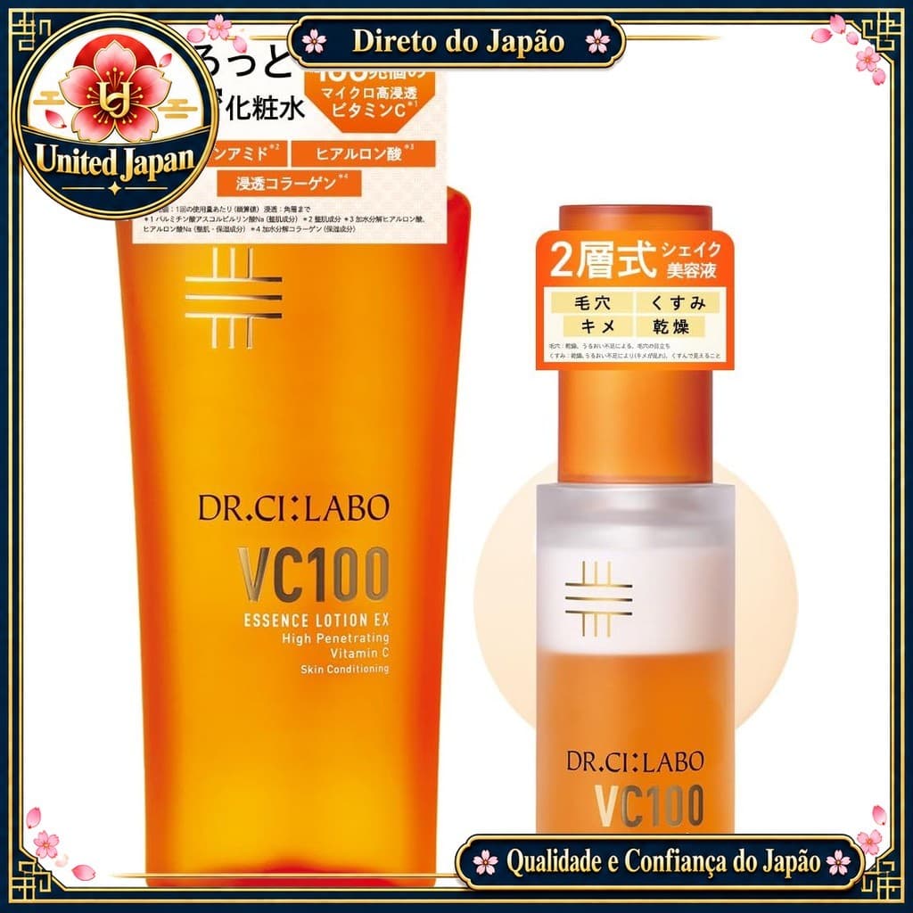 Dr. Ci:Labo VC100 Kit Vitamina C: Loção Essência EX V 150g + Sérum Dupla Reparação 30mL. Skincare Facial Anti-idade.