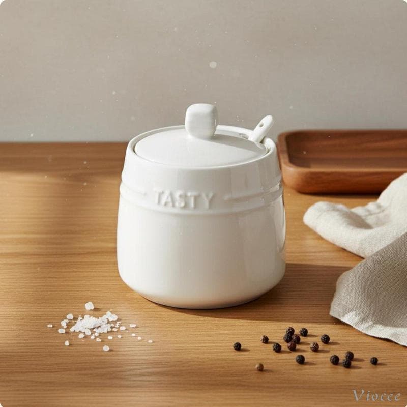 [Viocee] Frasco De Tempero De Cerâmica Com Colher Conjunto Organizador De Temperos De Cozinha Recipiente De Condimentos 