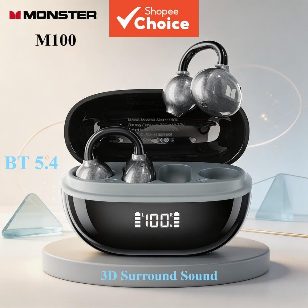 Fones de ouvido Monster AIRSTAR M100 com áudio HiFi estéreo, fones sem fio Bluetooth TWS, chamadas em HD com redução de
