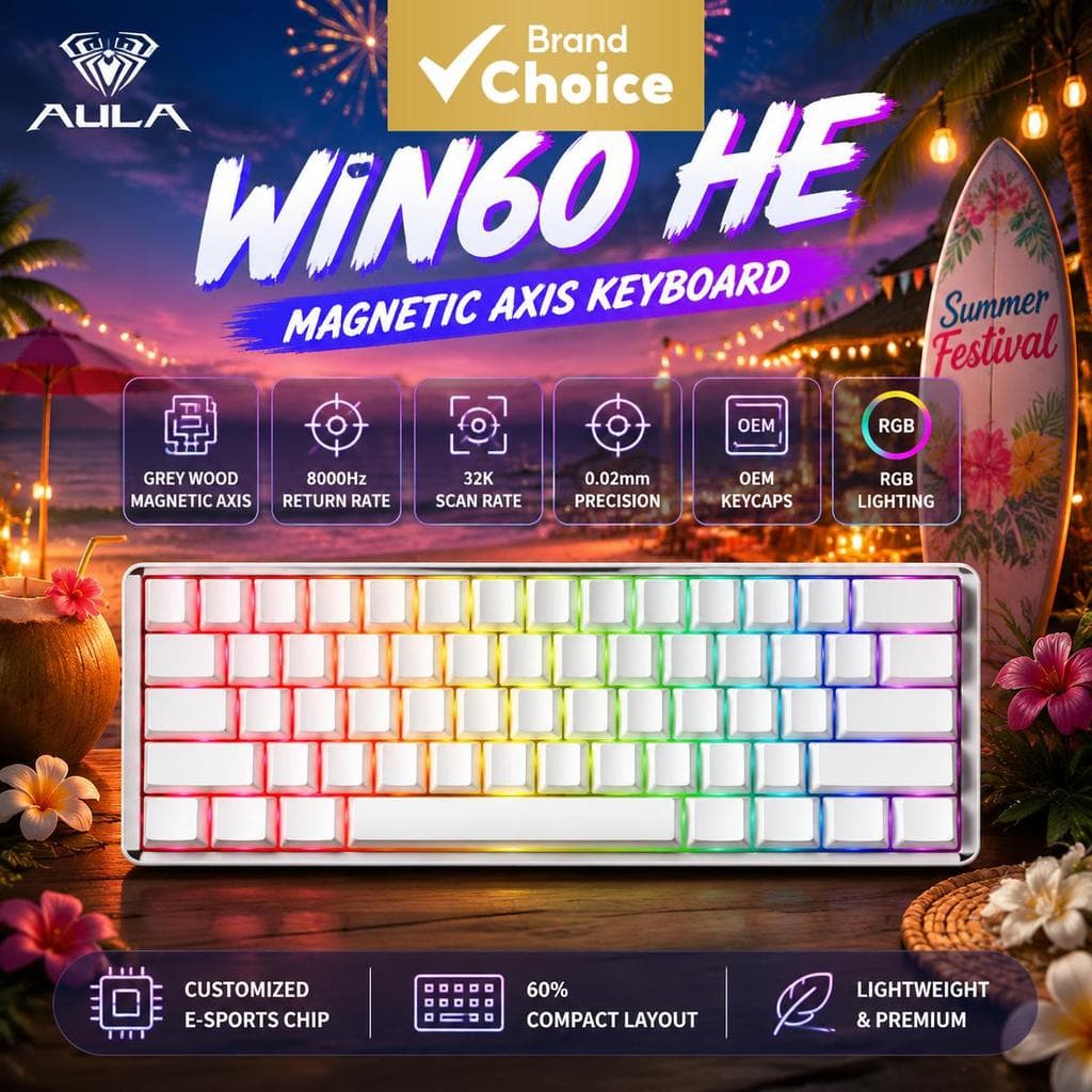 Teclado Mecânico com Efeito Hall AULA WIN60 HE, interruptor Cinza Wood, gatilho rápido, teclado para jogos mecânico com