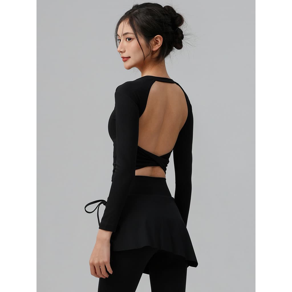 Com almofada no peito roupas de Yoga de manga comprida feminino Pilates treinamento oco bonito volta roupas de Fitness c