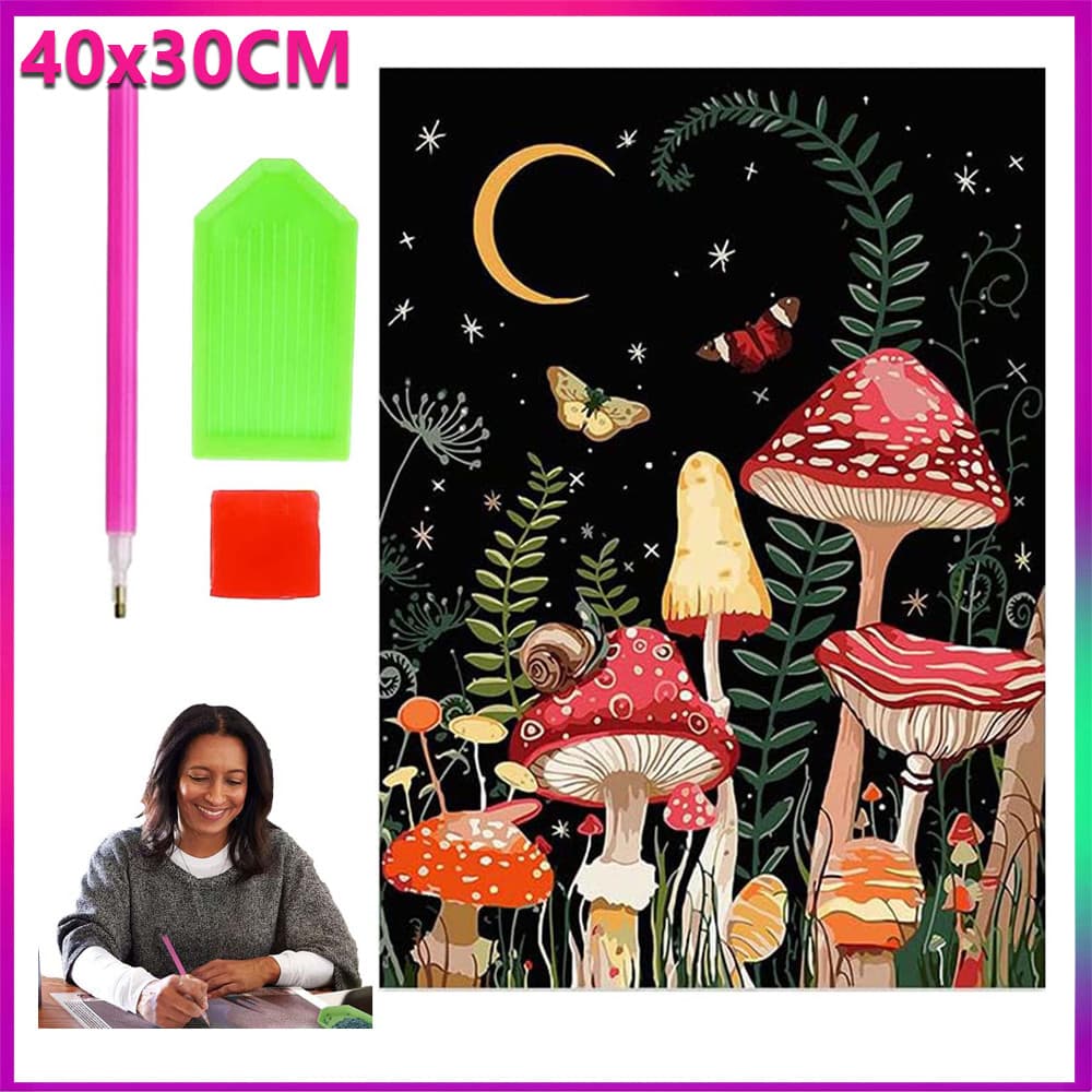 40x30cm Floresta de Cogumelos pintura de diamante pintura de diamante 5D para decoração de parede doméstica arte