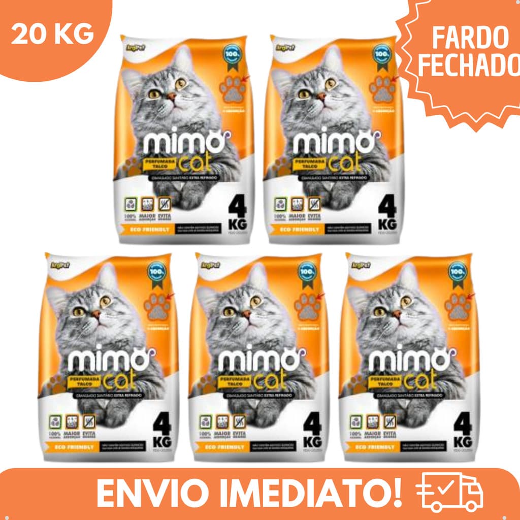 Kit 5 Areia Sanitária Higiênica Argila Natural para Gatos Grãos Médios Talco 20 kg Argipet Mimo Cat