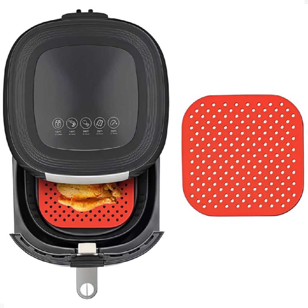 4 Und Forro Tapete Silicone Air Fryer 19x19cm Fritadeira Elétrica Sem Oleo Universal Vermelho Preto