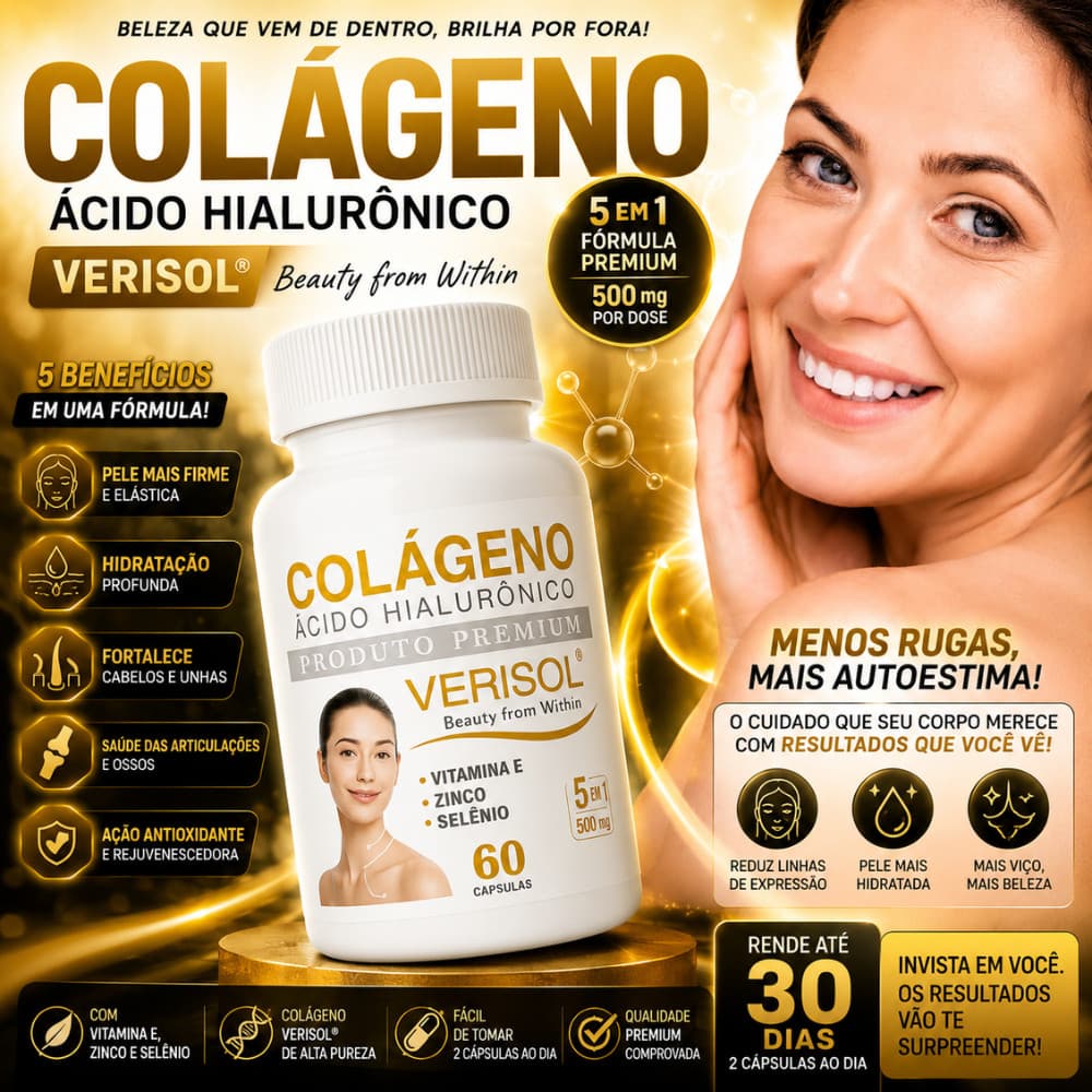 Colágeno Hidrolisado Verisol Premium Original com Vitamina C e Zinco - 60 Cápsulas - Envio Imediato - Arkad Suplementos