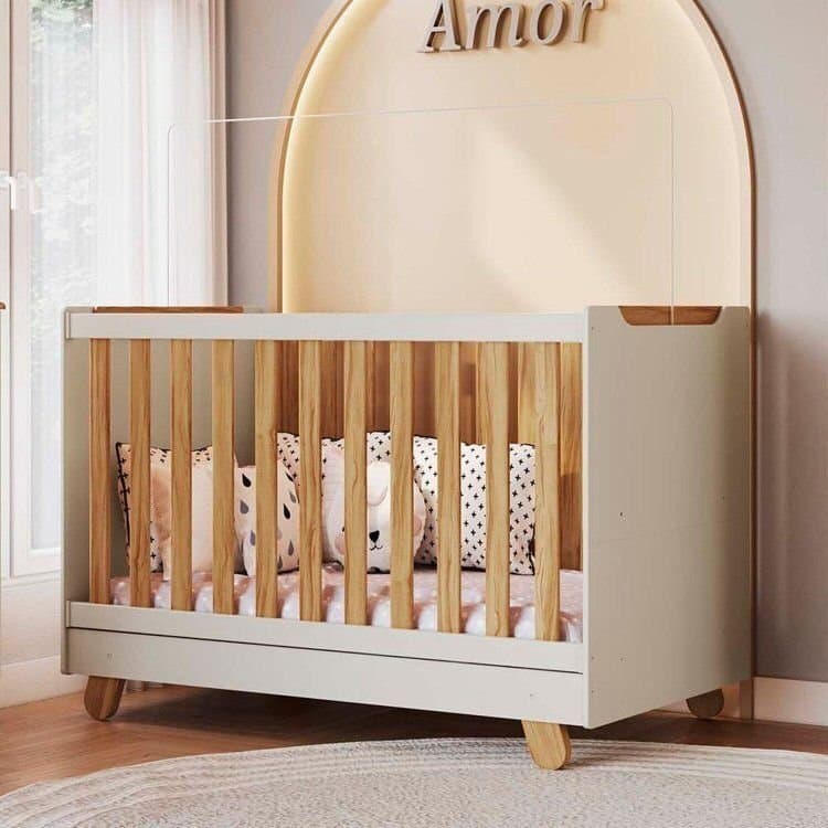Berço Minicama 4 em 1 Americano 100% MDF Levy Espresso Móveis Bege/Off-White/Amêndoa Off White/Amêndoa