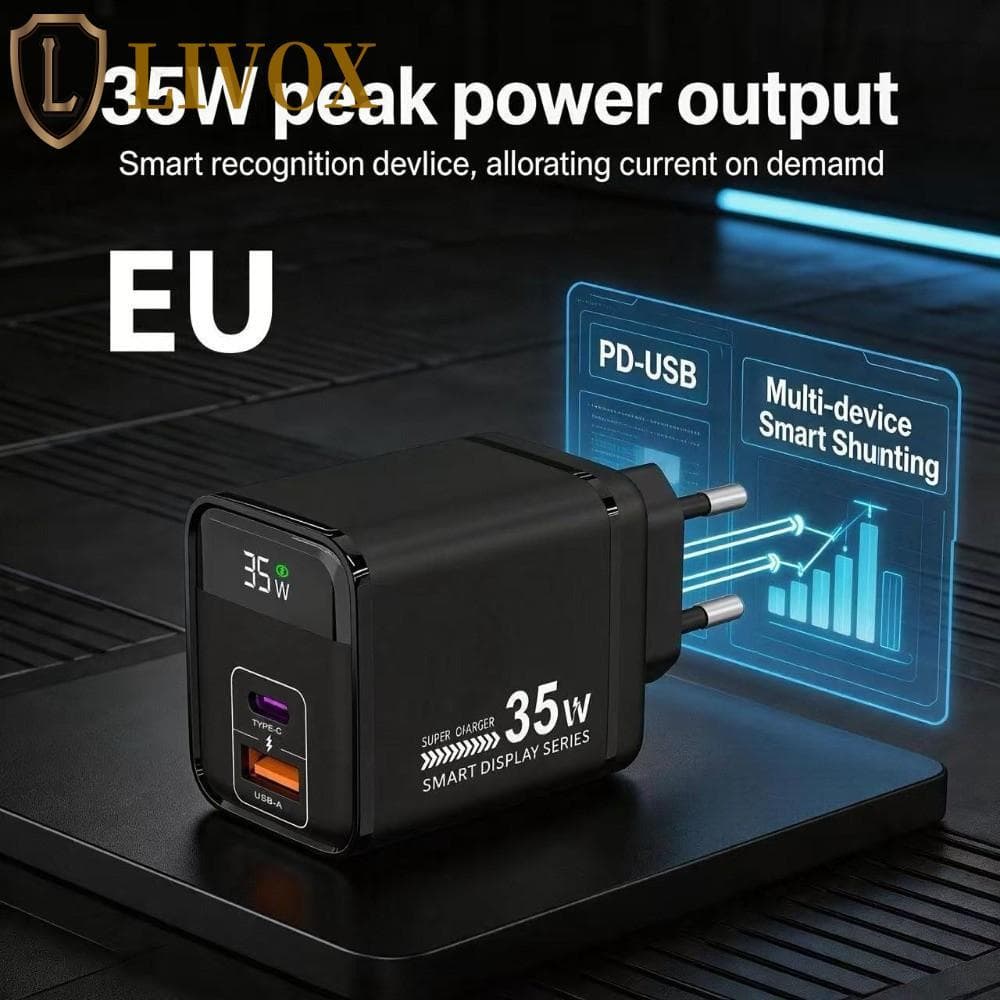 Adaptador De Carregador De Celular LIVOX , Rápido De Telefone Com Saída De 35 W Display Digital , Carga Rápida