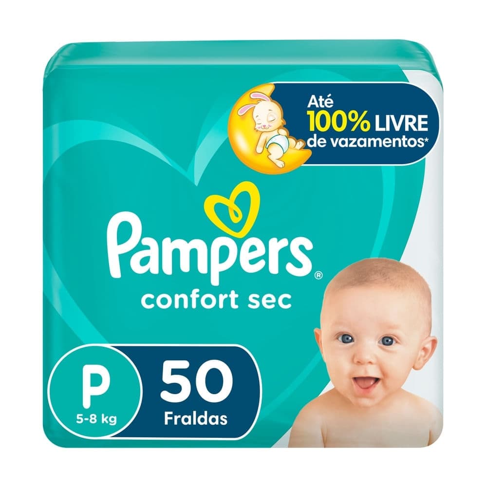 Fralda Pampers Confort Sec Tamanho P Pacote Mega com 50 Fraldas Descartáveis