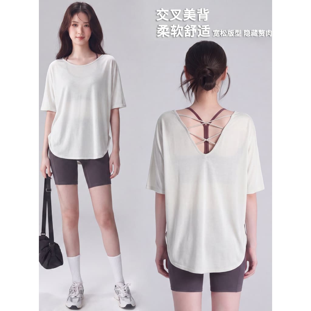 Cruz de volta roupas de Fitness roupas de Yoga de manga curta verão solto mais magro olhar blusa esportiva feminina de s