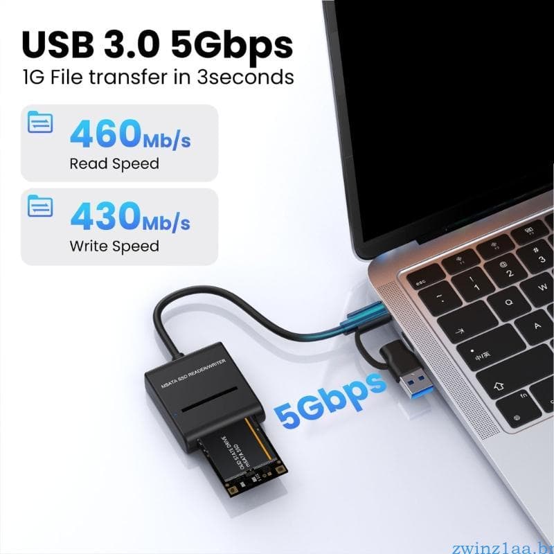 zwinz1aa Estojo SSDs mSATA À Prova De Choque USB3 0 Tipo C Design Múltiplo OS Suporte Caixa Externa ABS Sem Ferramentas