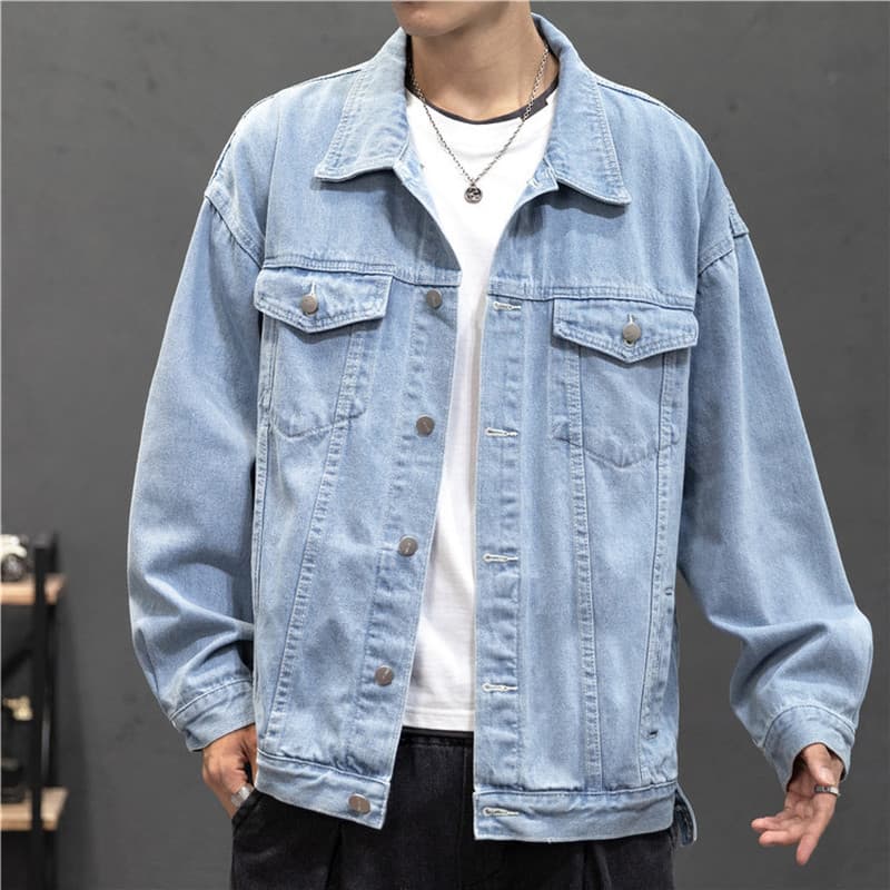 Outono cor sólida jaqueta jeans masculina casal usar jaqueta solta jovem estudante Plus Size jaqueta jeans masculina