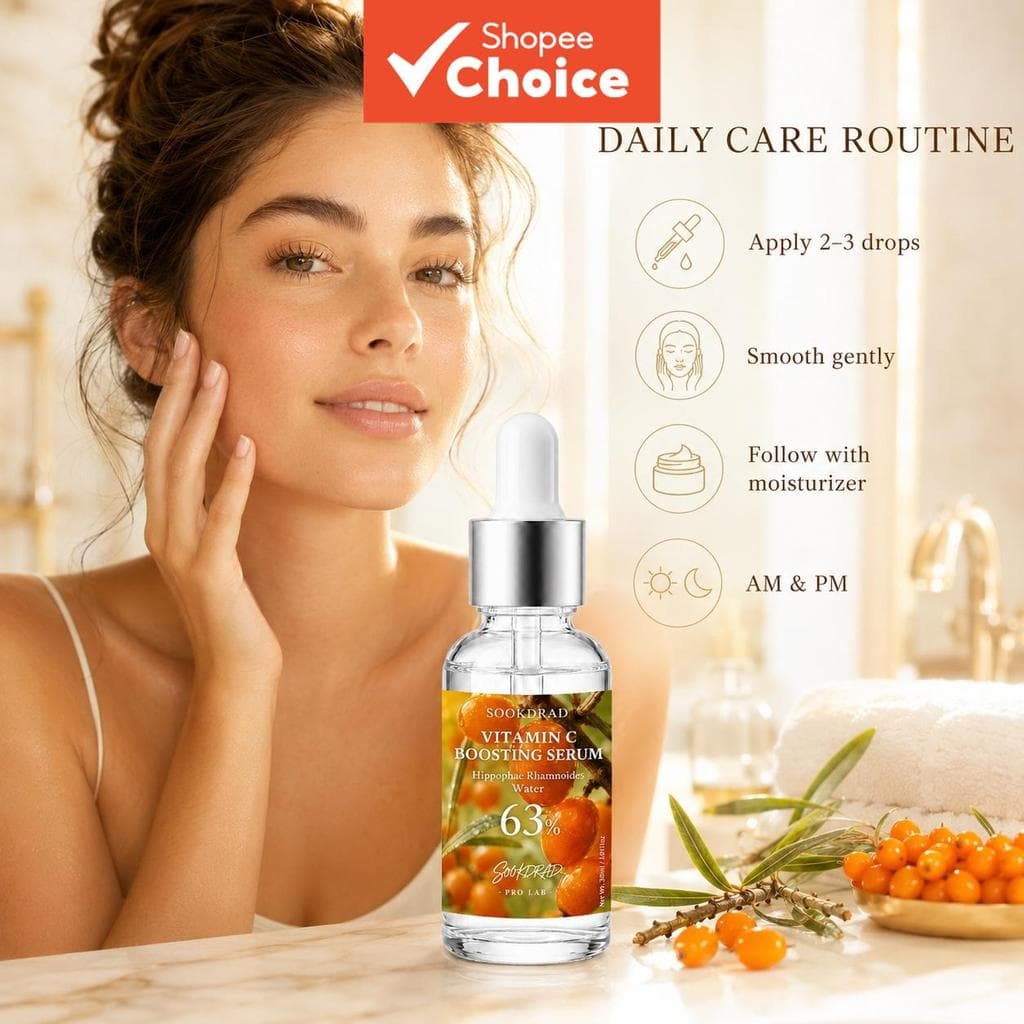 de Vitamina C, 63% de Água de Espinheiro Marítimo, Cuidado Facial Diário Clareador, 30 ml