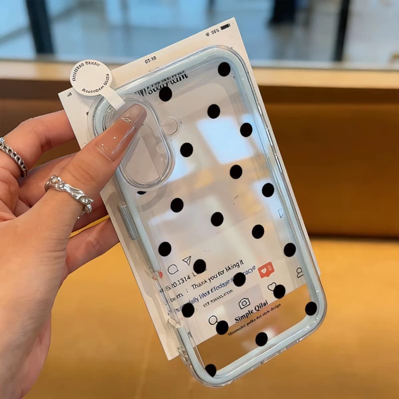 Acrílico 3 em 1 Capinha para iPhone 18/17/16/15/14 Pro Max Normal capa de celular transparente com estampa de bolinhas