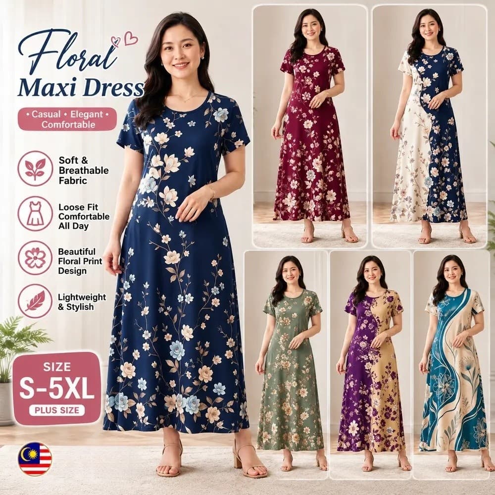 Vestido longo Floral feminino | Saia feminina longa de manga curta com gola redonda | Vestido lindo feminino, estilo ele