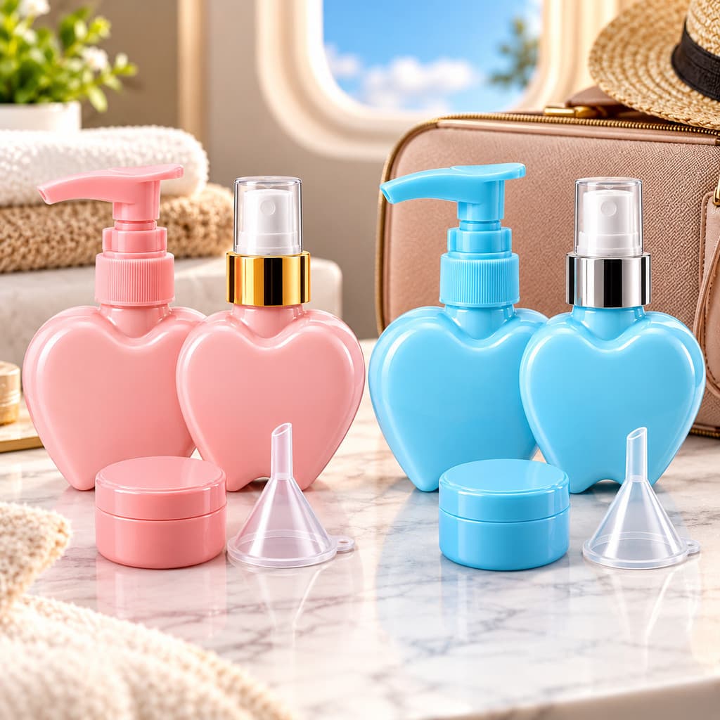 Kit Frascos para Viagem 4 Peças Porta Shampoo Creme Perfume Hidratante Reutilizável com Spray Pump e Funil Portátil