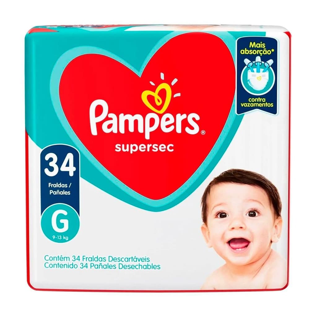 Fralda Descartável Pampers Supersec Tamanho G Com 34 Unidades