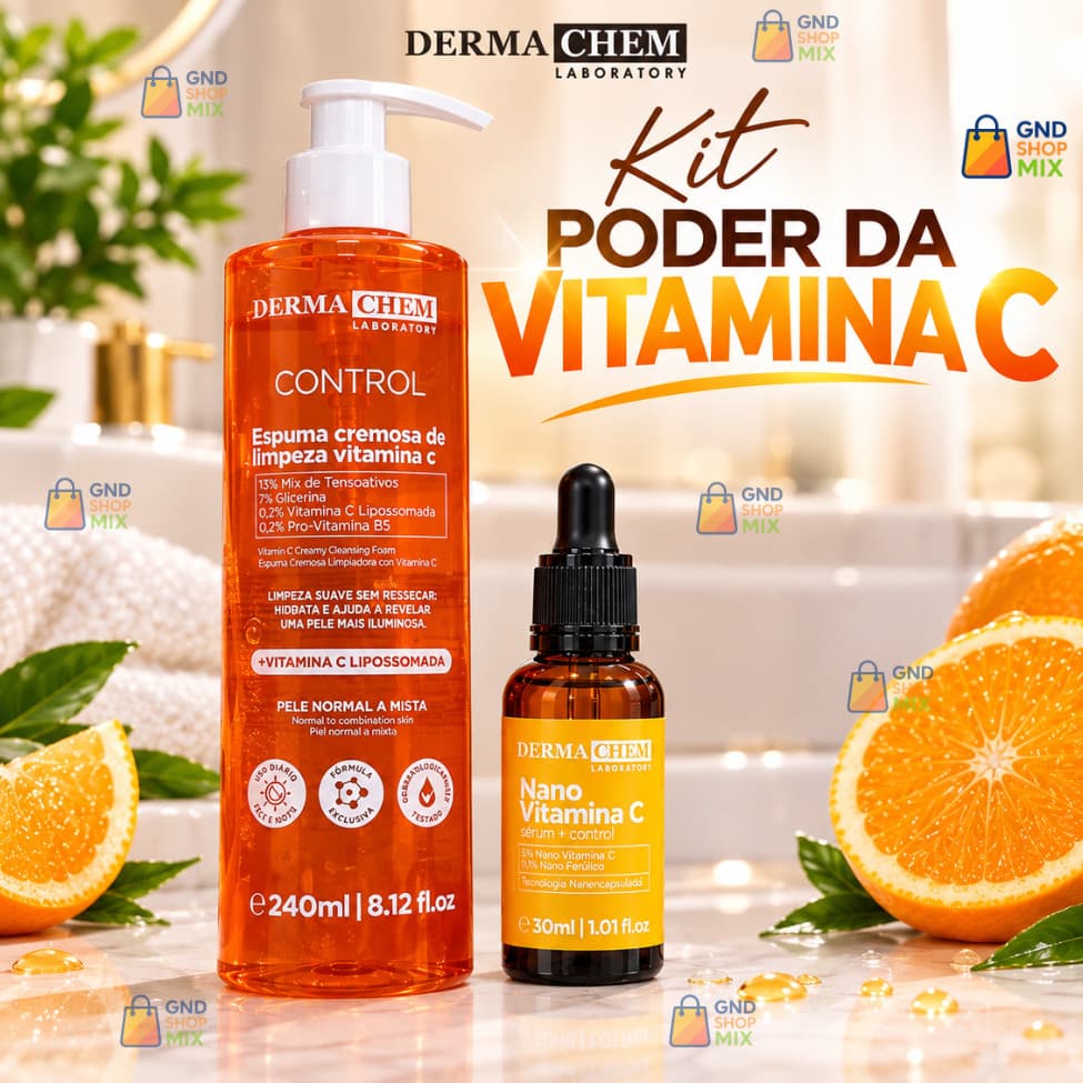 Lançamento Espuma Cremosa Sabonete de Limpeza Facial Vitamina C 240ml + Sérum Control 3% Nano Dermachem