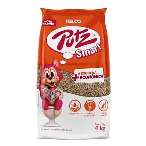 Areia Higiênica Kelco Putz Smart 4kg Para Gatos Granulado Sanitário Bentonita Controle de Odor