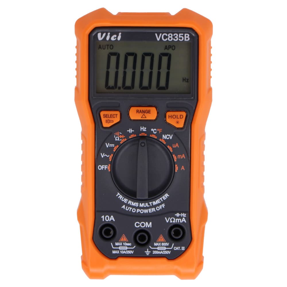 Multímetro Digital VC835B True RMS 600V 10A NCV Capacímetro Mede Resistência Temperatura Diodo Bip