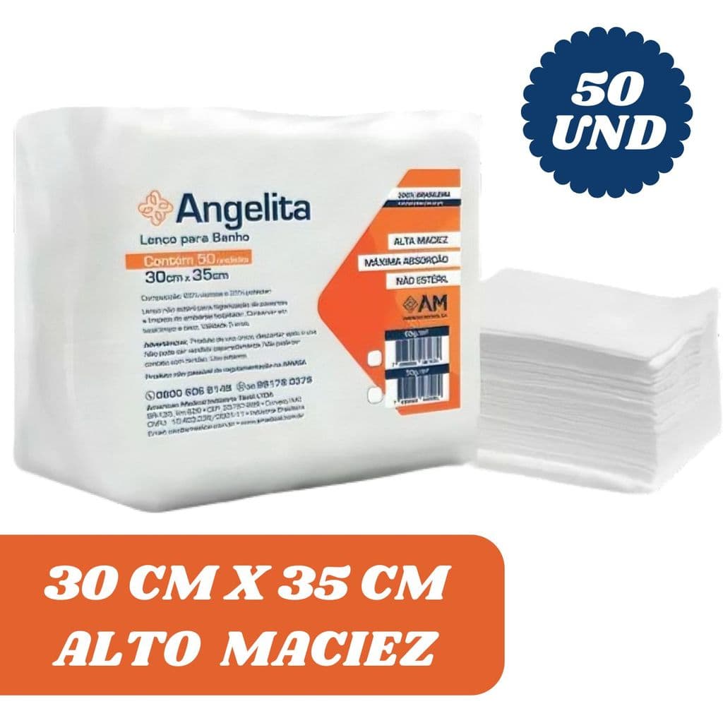 Lenço Umedecido Para Banho Angelita 50 Unidades 50g Toalhas Higiênicas Sem Enxágue