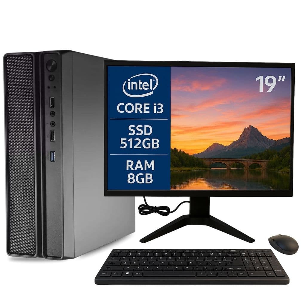 Computador SlimDesk Completo Intel i3 6ªGeração 8GB SSD 512GB Windows11 Pro Moderno C/ Monitor e Kit