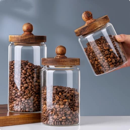 Tanque de armazenamento de grãos de café selado tanque de vidro pequena garrafa caixa de armazenamento de feijão café em