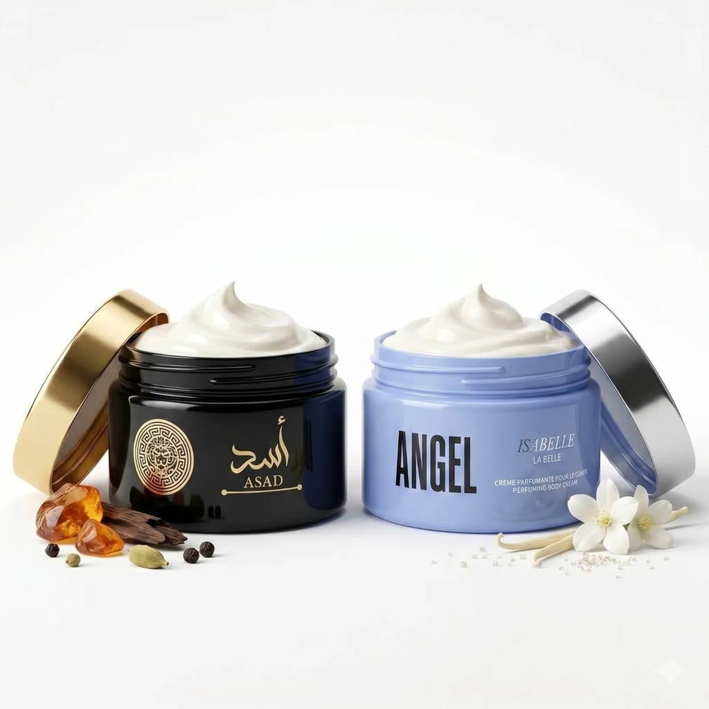 Combo 2 Cremes Hidratantes Corporais Perfumados Isabelle La Belle - Fragrâncias Angel e Asad Pasta Hidratante Corporal